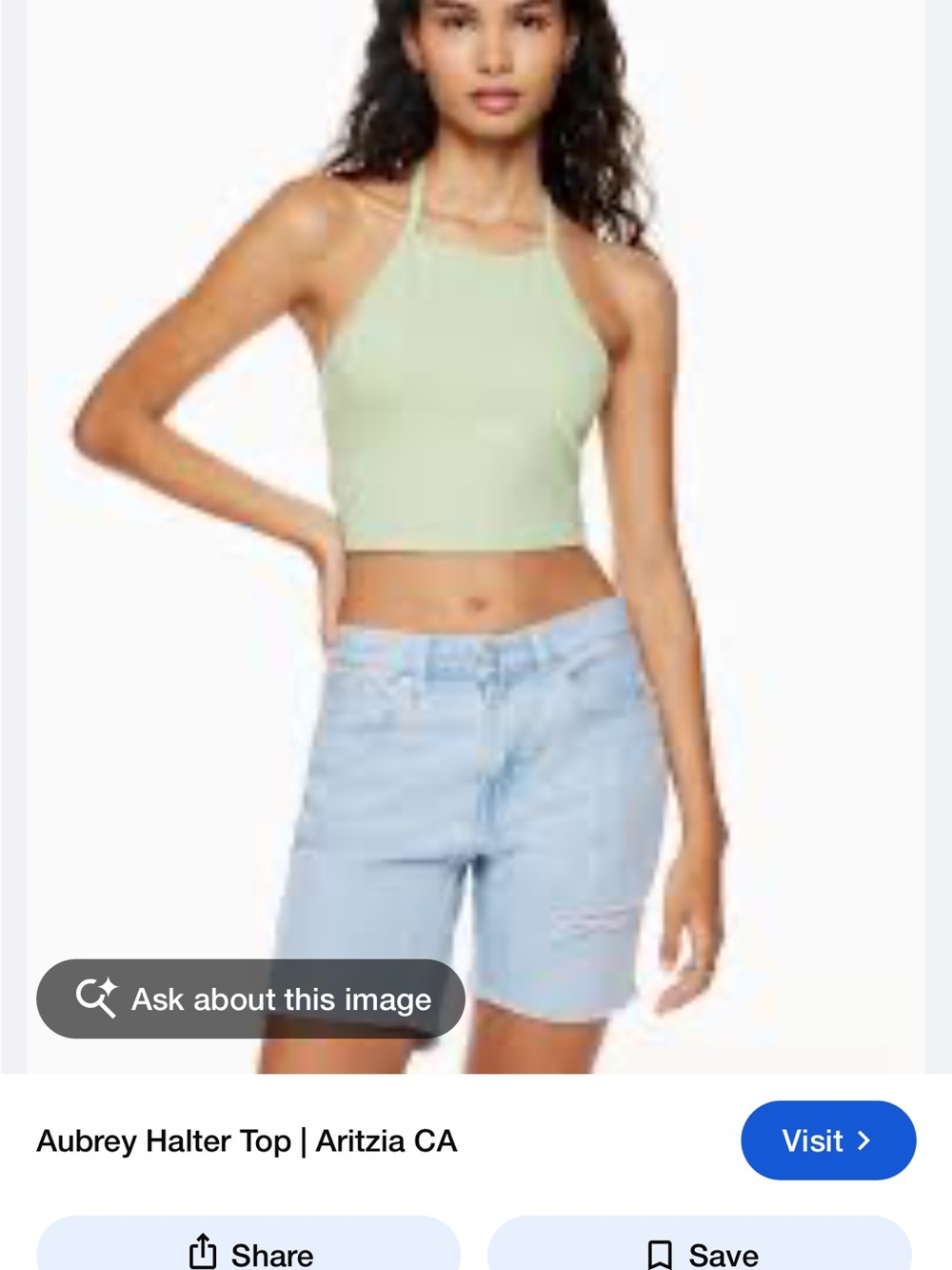 Aritzia Aubrey Halter Crop Top - Mint Green